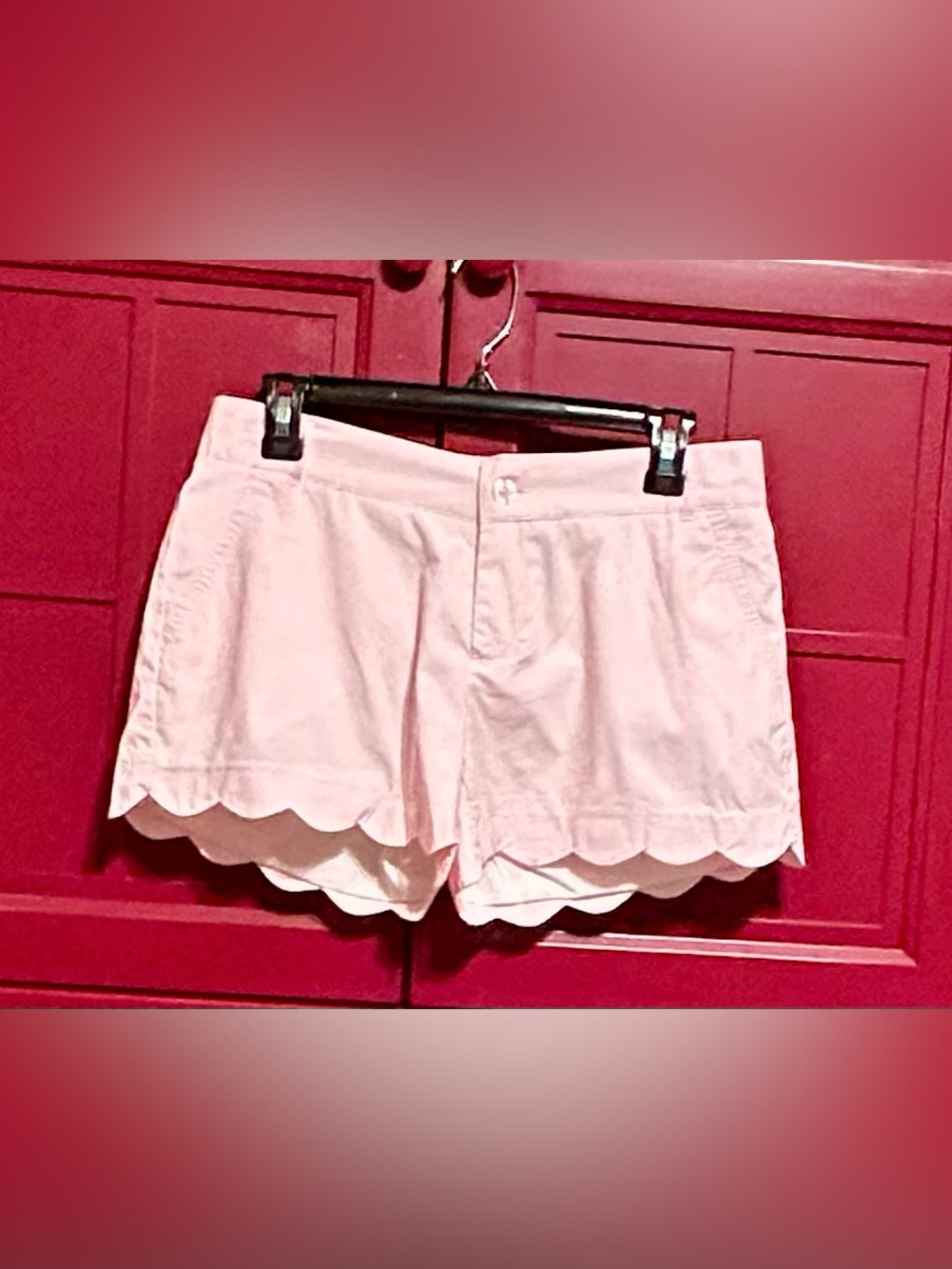 Lauren James Light Pink  Poplin Scalloped Hem High-Rise Shorts